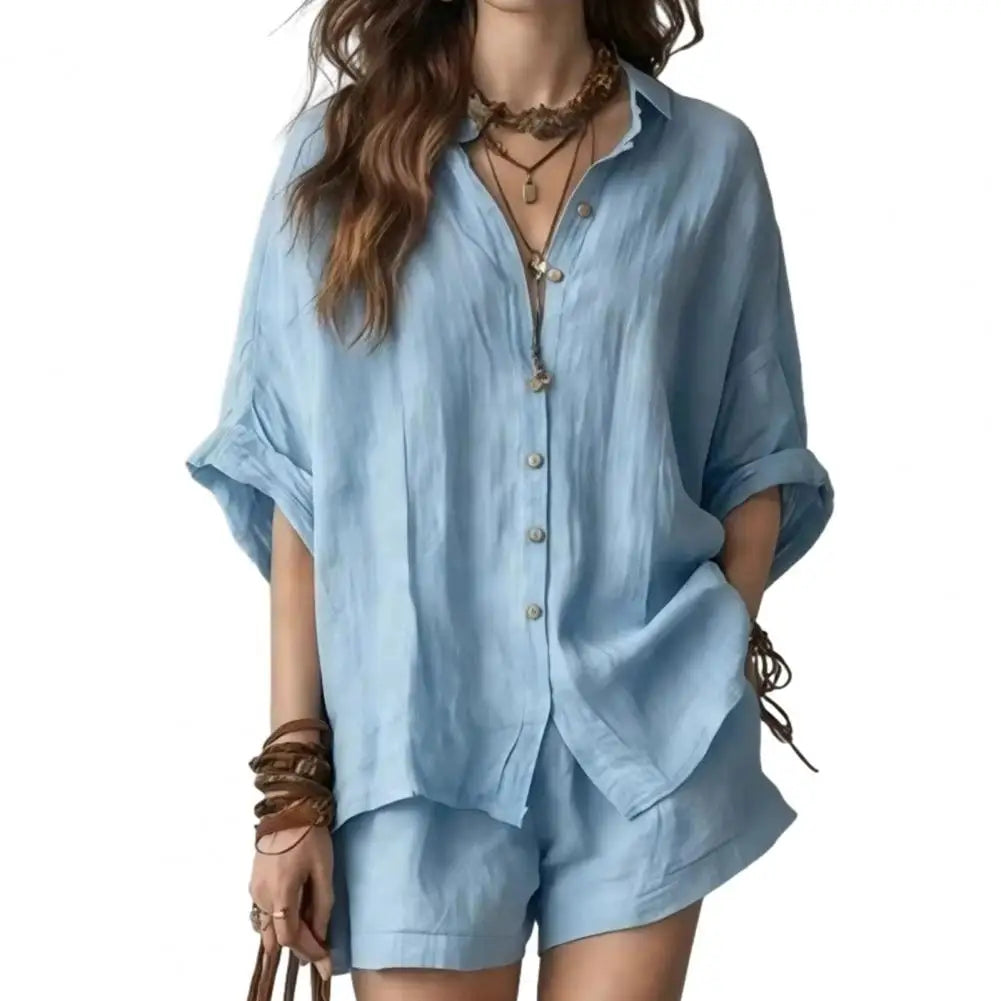 Ensemble femme chemise manches courtes et short – CLEVI Paris