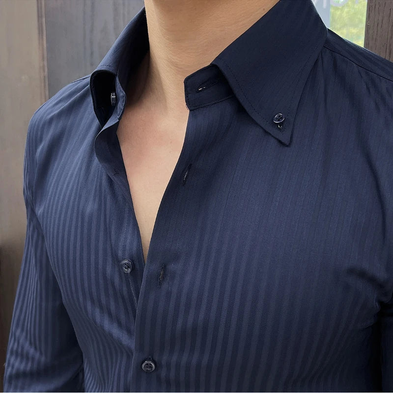 Chemise homme rayée, col rabattu – CLEVI Paris