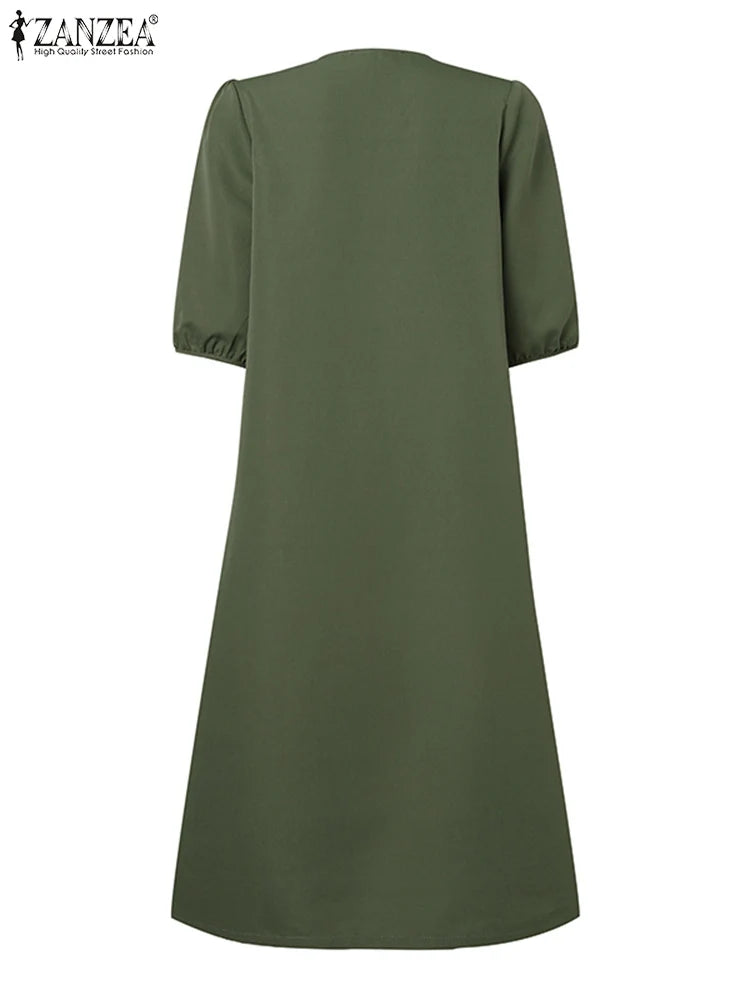 Robe Femme Col V Broderie Florale Manches Mi-Longues Mi-Mollet Bohème – CLEVI Paris