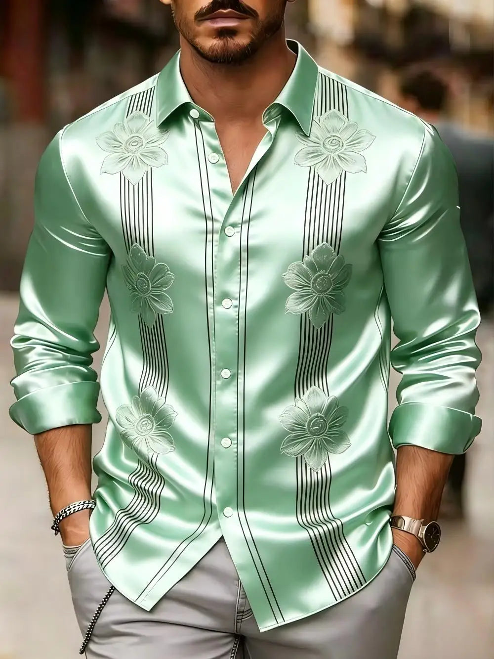 Chemise homme en satin à motifs imprimés – CLEVI Paris