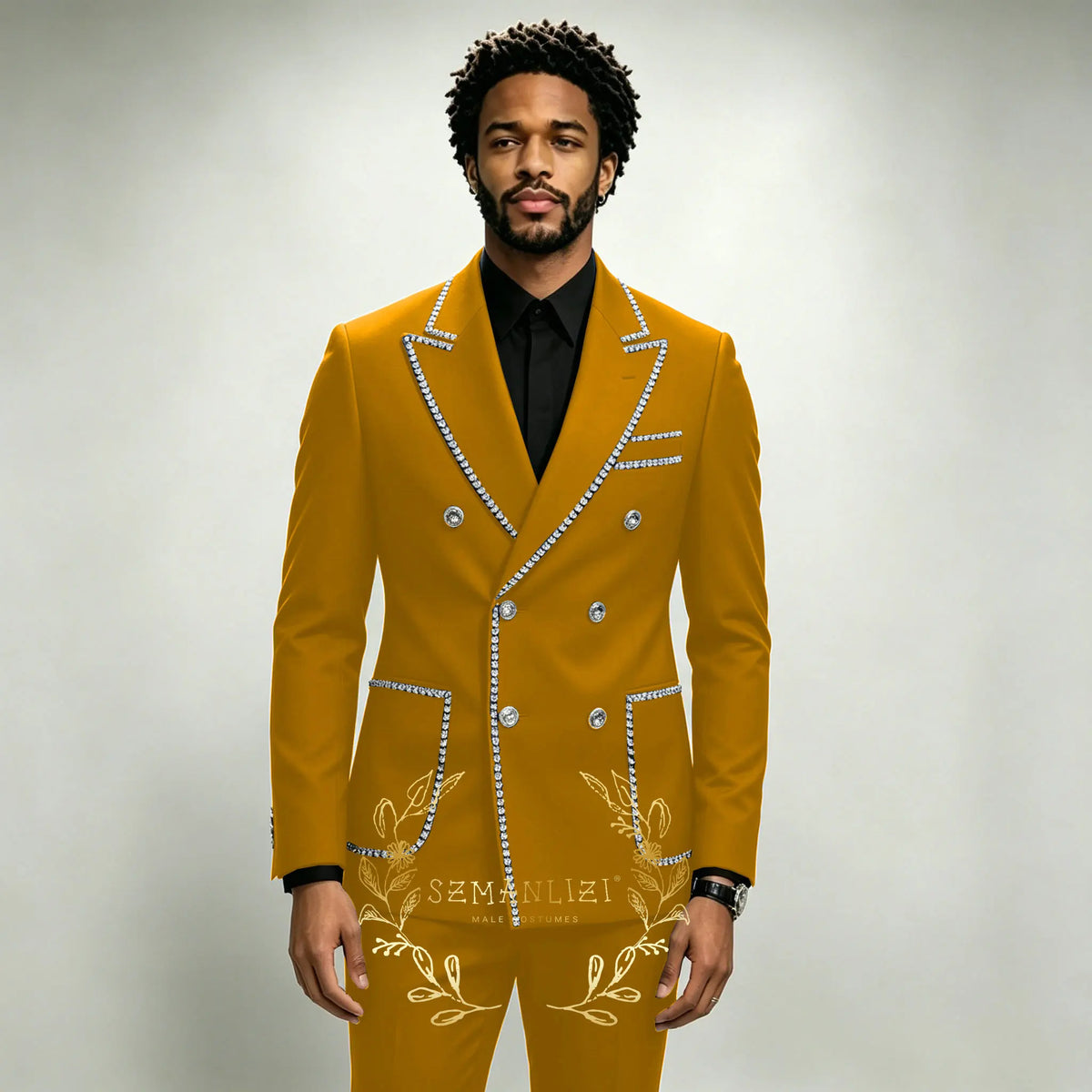 Costume Homme 2 Pièces Smoking Luxe Bleu Royal Cristaux Revers Pointu Double Boutonnage Mariage XS-6XL – CLEVI Paris