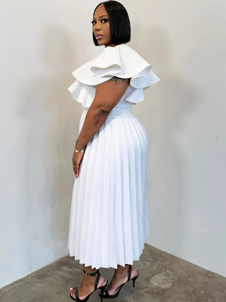 Robe Femme Grande Taille Col V Manches Papillon Drapée A-line Élégante Bureau – CLEVI Paris