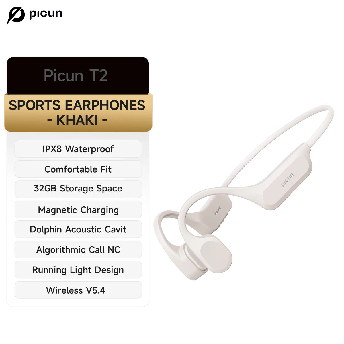 Casque Conduction Osseuse Picun T2 IPX8 32Go BT 5.4 – CLEVI Paris