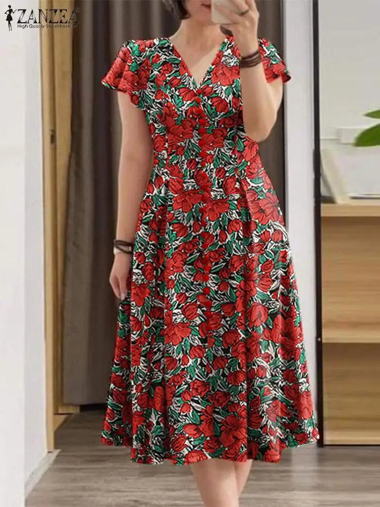 Robe Femme Col V Imprimé Floral Manches Papillon Volants Taille Cintrée Bohème – CLEVI Paris