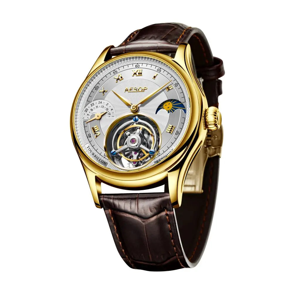 Montre Homme Tourbillon Phase de Lune AESOP 7027 – Squelette Verre Saphir Étanche 50m Garantie 3 Ans – CLEVI Paris