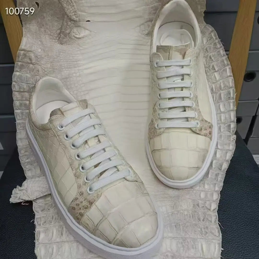 Sneakers homme beiges en cuir à lacets – CLEVI Paris