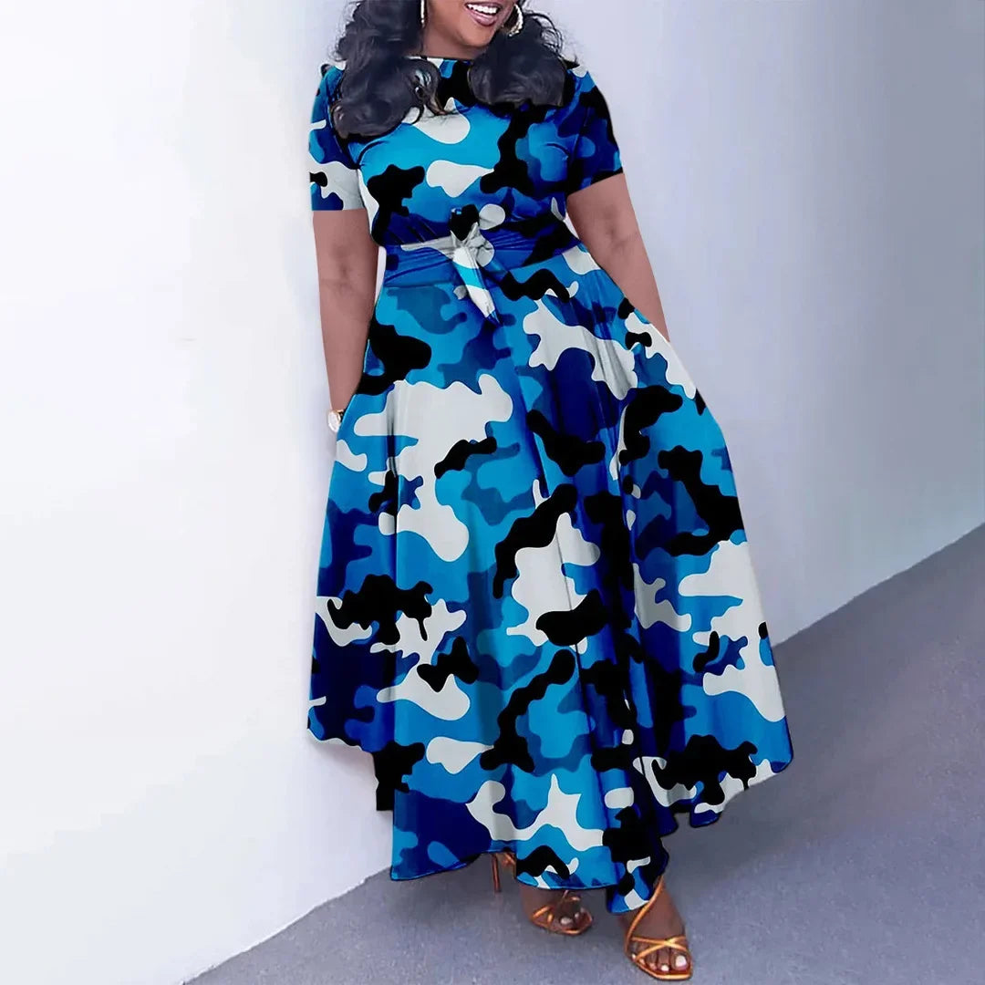 Robe Femme Grande Taille Dentelle Col Rond Manches Courtes Longueur Cheville Casual – CLEVI Paris