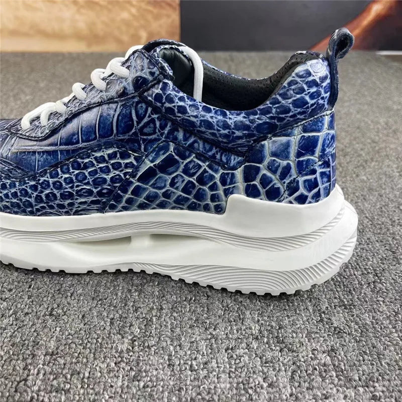 Sneakers Cuir Croco Bleu Dégradé Homme Peint Main