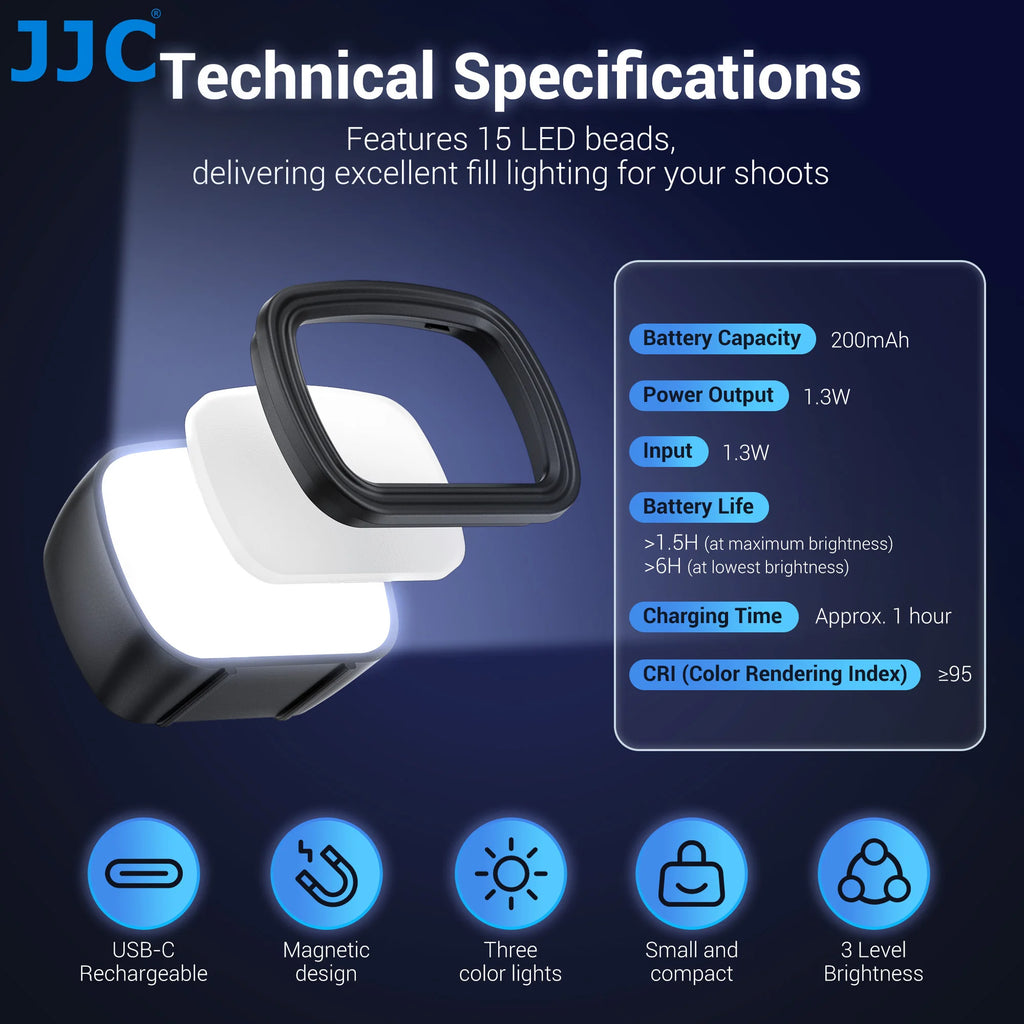 Lumière LED Magnétique JJC pour DJI Osmo Pocket 3 – 3 Modes de Couleur, Rechargeable USB & Ultra-Légère – CLEVI Paris