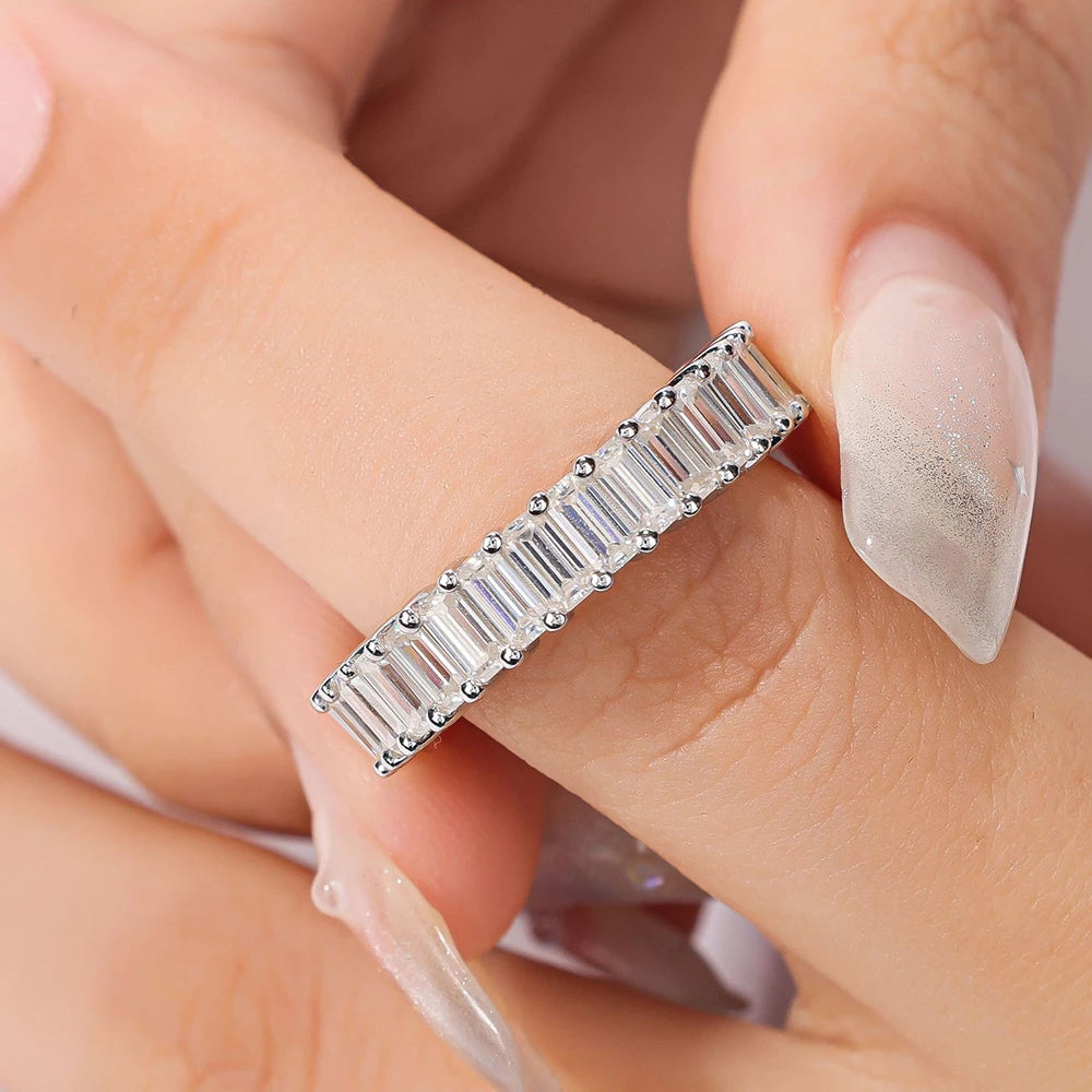 Bague Femme Rectangulaire en Argent 925, Moissanite – CLEVI Paris