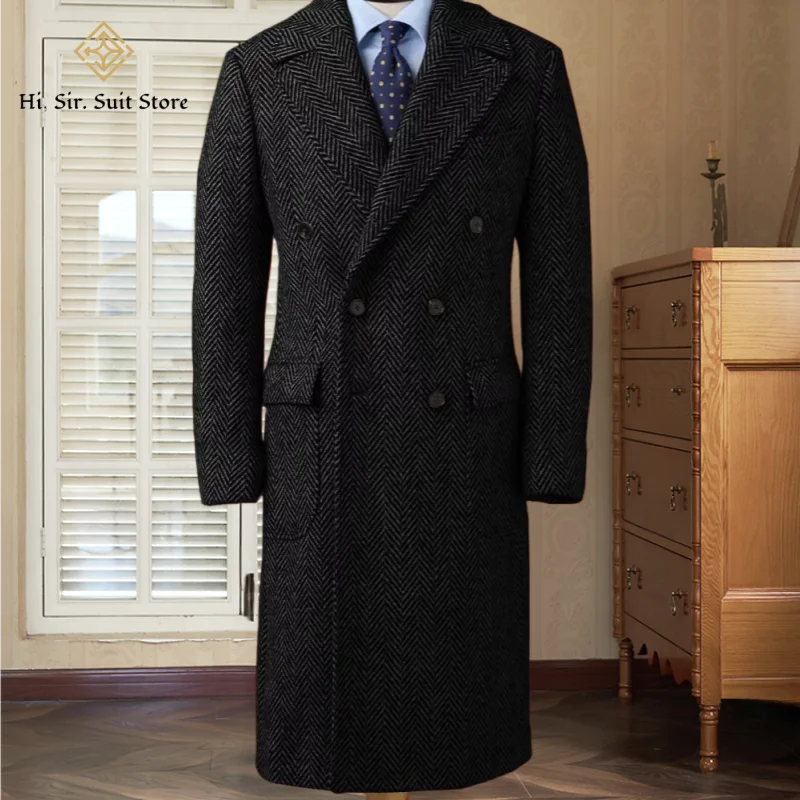 Manteau long homme à chevrons croisé – CLEVI Paris