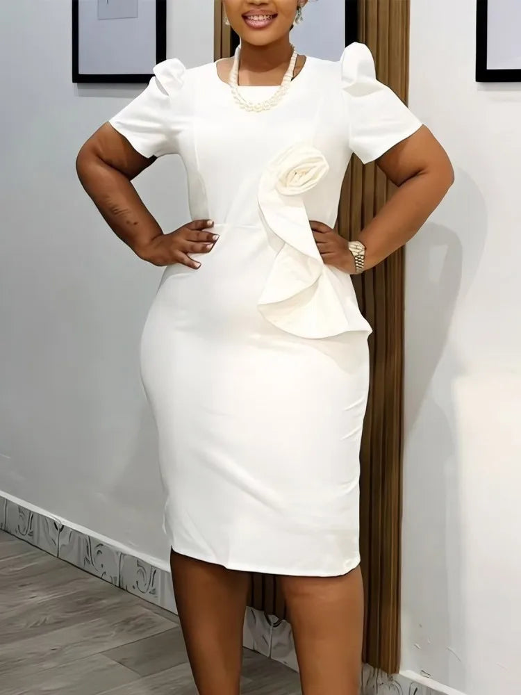 Robe Femme Grande Taille Manches Courtes Crayon Mi-Mollet Décor Floral Bureau – CLEVI Paris