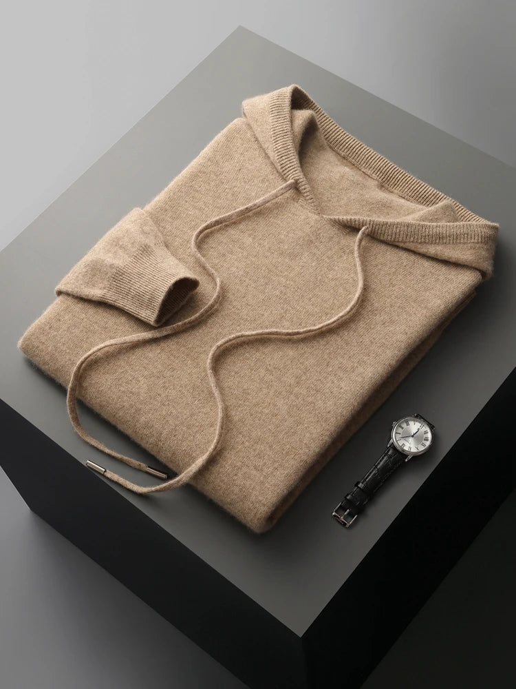 Hoodie Homme 100% Laine Mérinos MVLYFLRT – Col Capuche Tricot Manches Longues – 7 Coloris, S à XXL – CLEVI Paris
