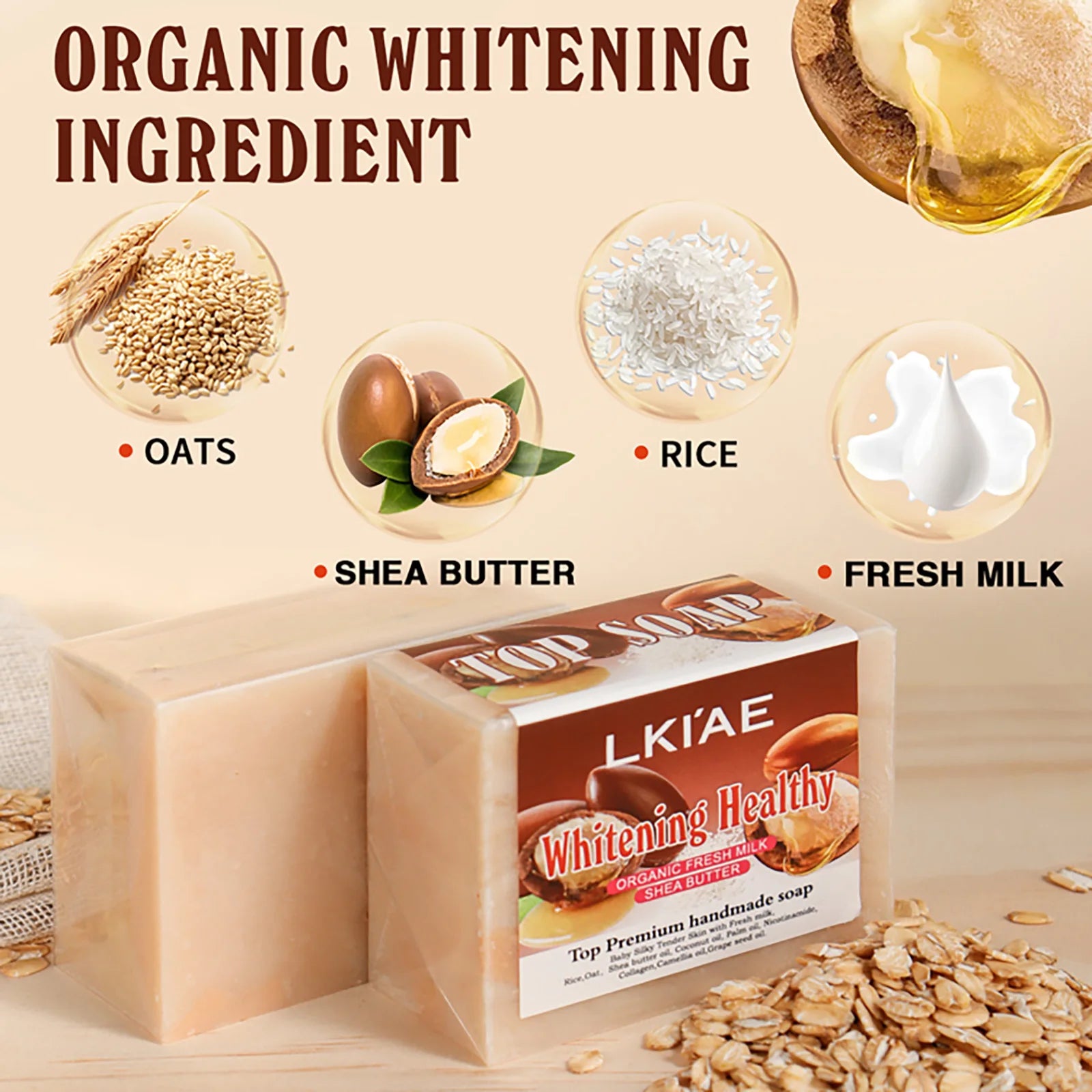 Savon Artisanal AILKE Lait Frais & Beurre de Karité 150g – Éclaircissant & Hydratant – CLEVI Paris