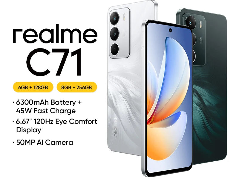 Realme C71 4G, batterie 6000 mAh, écran 120 Hz – CLEVI Paris