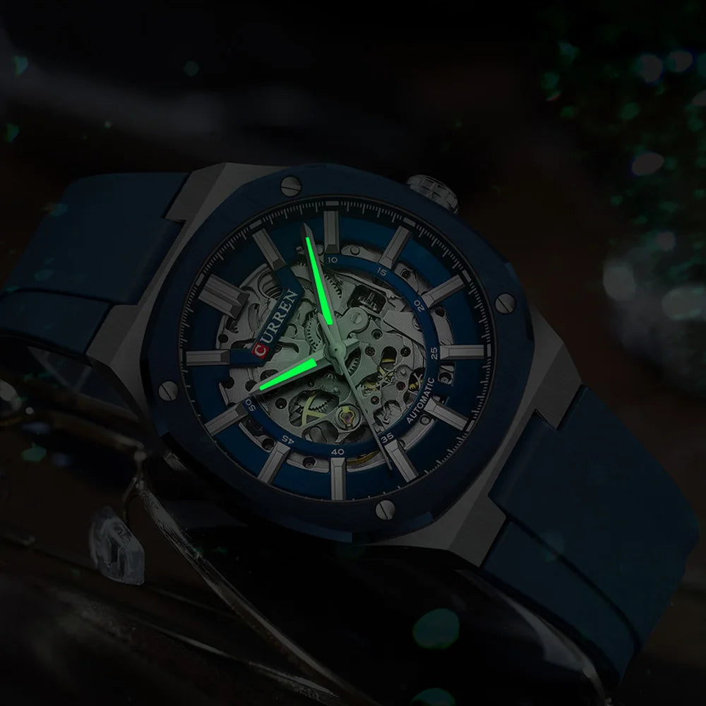 CURREN Montre Automatique Homme Squelette Silicone Sport Lumineux 41mm – CLEVI Paris