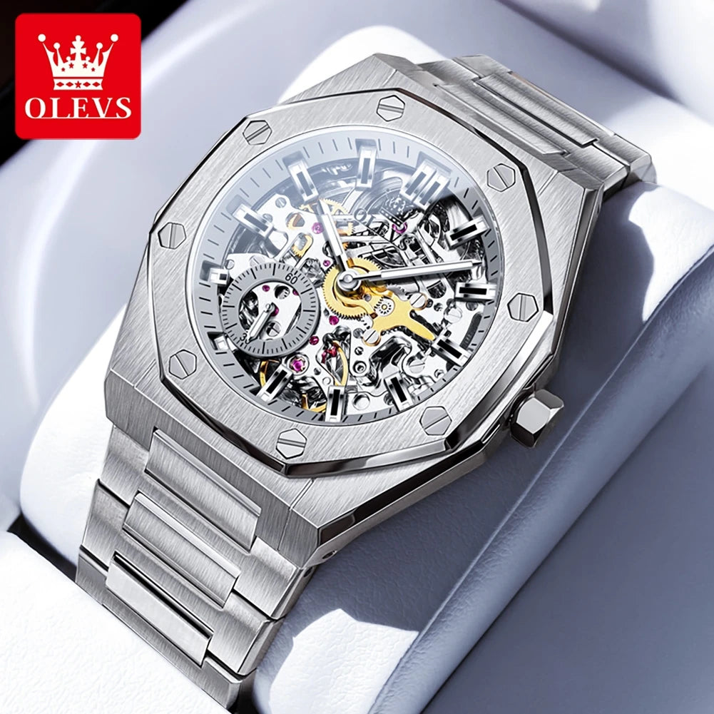 OLEVS 6669 Montre Homme Automatique Squelette Creux Acier Étanche 30M – CLEVI Paris