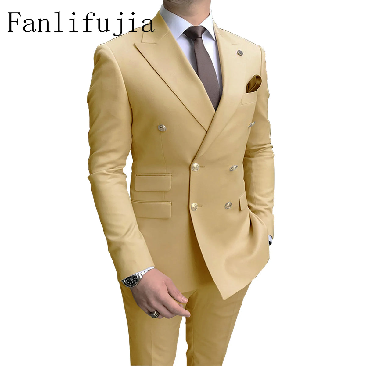 Costume Homme Double Boutonnage Fanlifujia – 2 Pièces Slim Fit Revers Pointe Boutons Dorés – 7 Coloris, XS à 5XL – CLEVI Paris