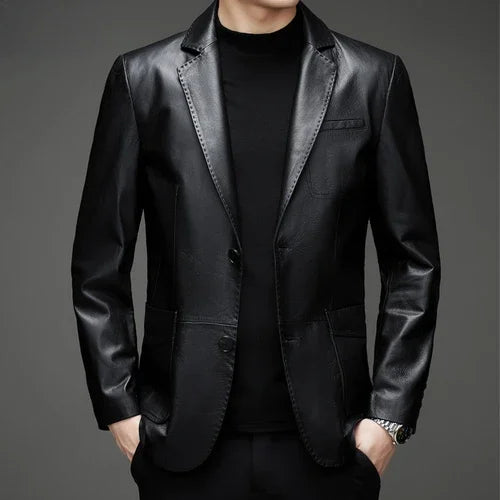 Veste homme en cuir de vachette boutonnée – CLEVI Paris