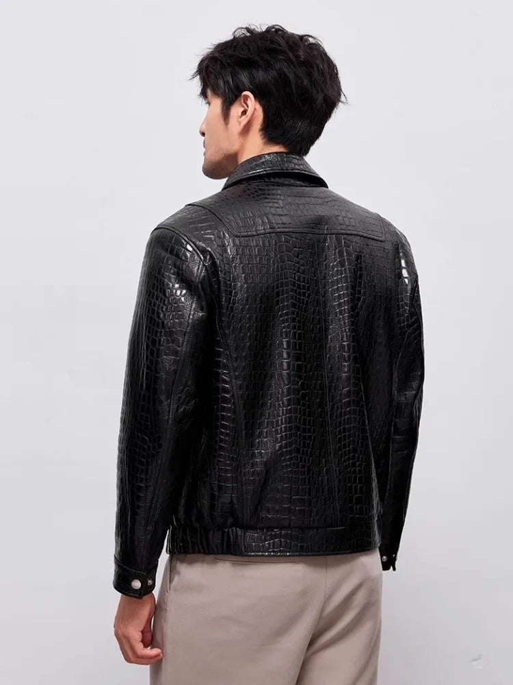 Veste homme en cuir de mouton à col rabattu – CLEVI Paris