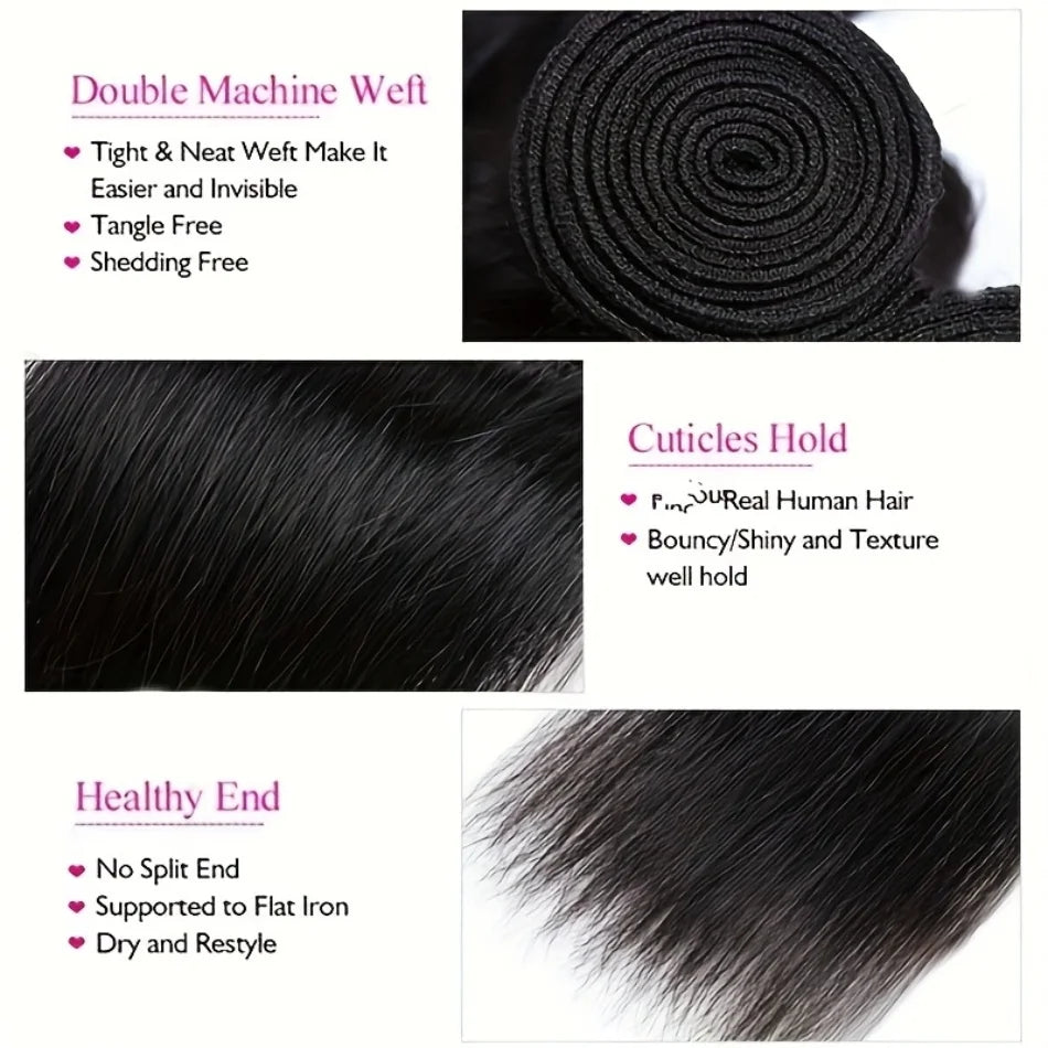 Extensions Straight Cheveux Brésiliens Remy Hair – Bundles 1/3/4 Pcs – CLEVI Paris