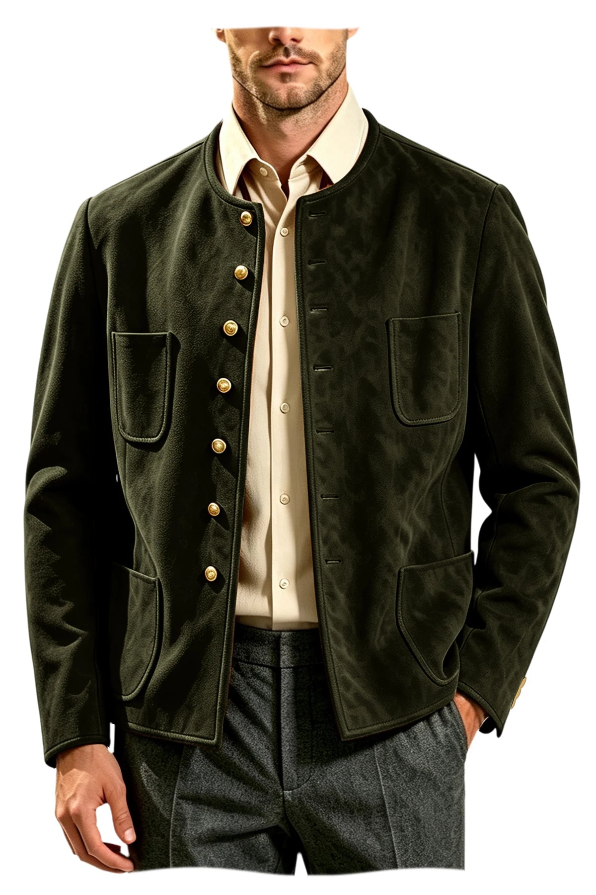 Veste homme vintage en suédine à col montant – CLEVI Paris