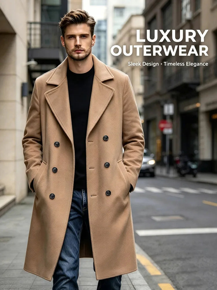 Manteau homme croisé aspect laine à revers – CLEVI Paris
