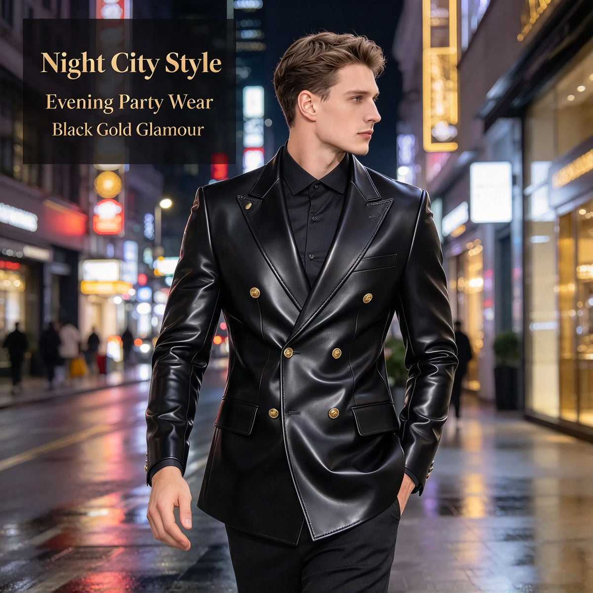 Blazer homme croisé en similicuir brillant – CLEVI Paris