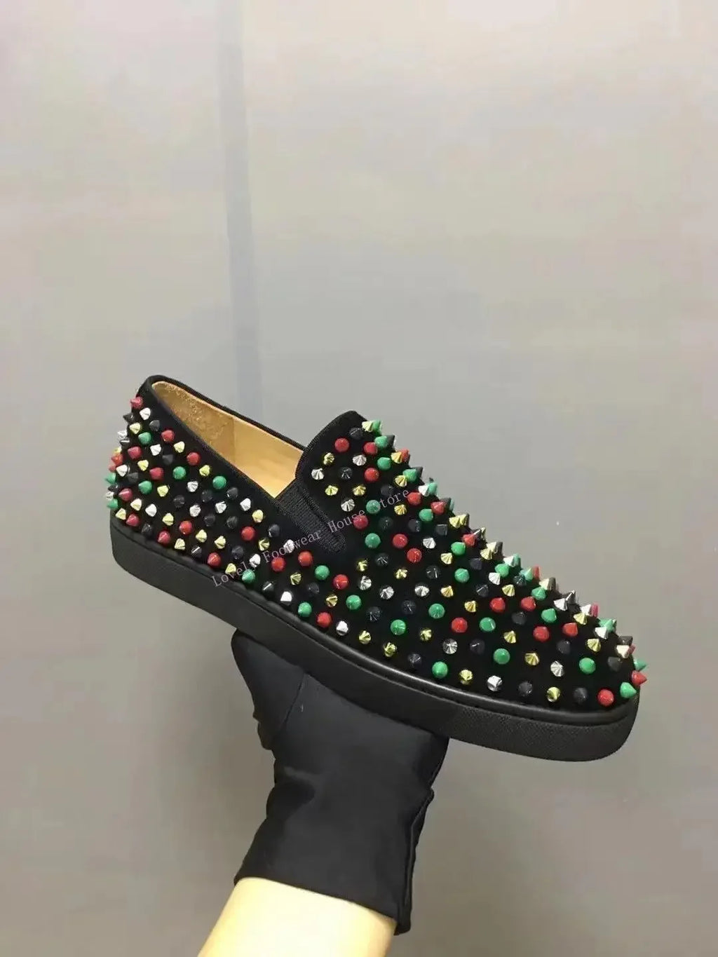 Mocassins Cuir Rivets Cristaux Multicolore Slip-On Unisexe – CLEVI Paris