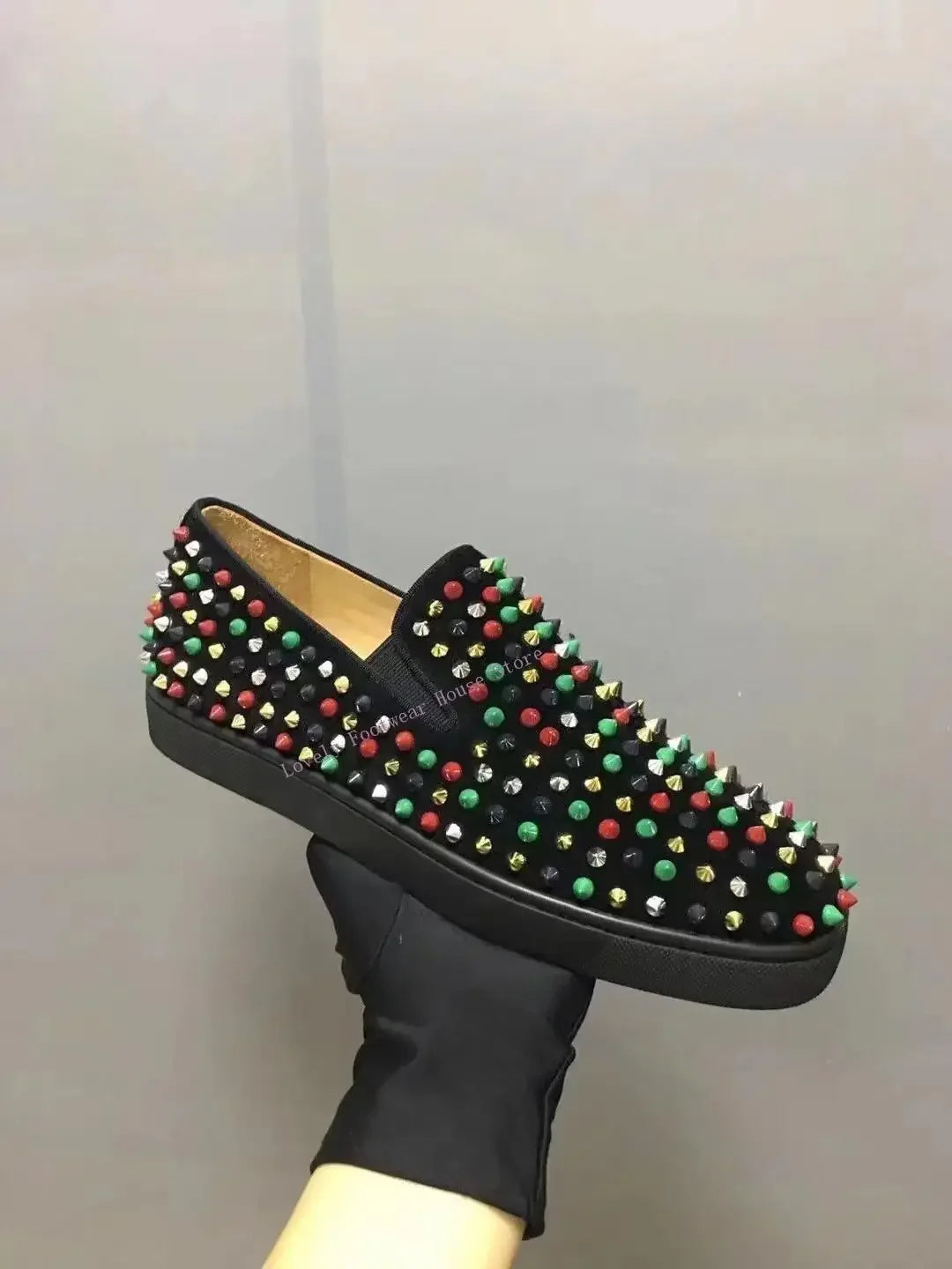 Mocassins Cuir Rivets Cristaux Multicolore Slip-On Unisexe – CLEVI Paris