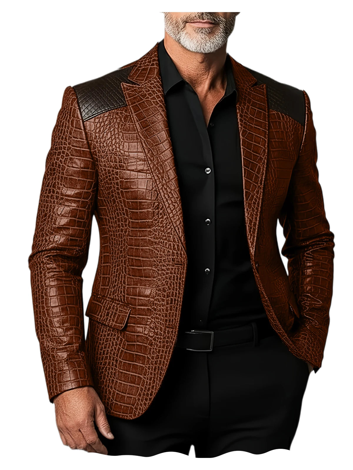 Veste homme en cuir PU crocodile patchwork – CLEVI Paris