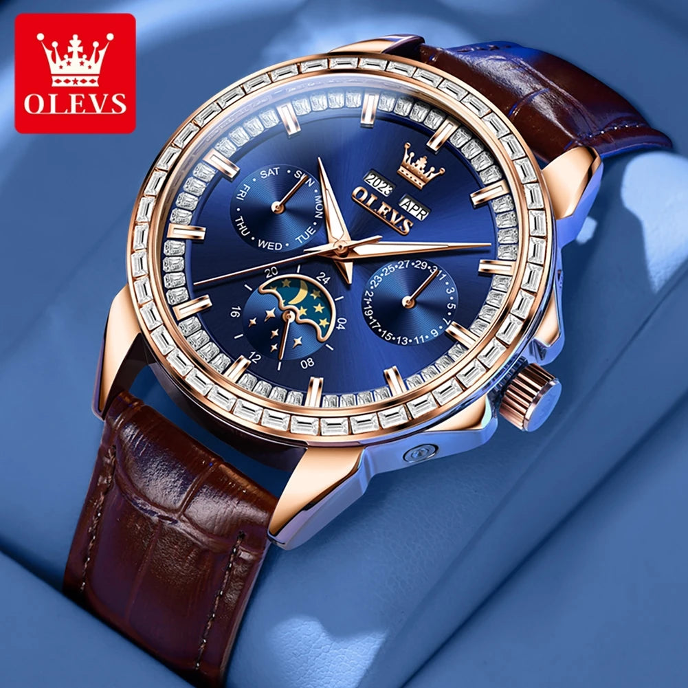 OLEVS 6695 Montre Homme Automatique Diamants Phase de Lune – CLEVI Paris