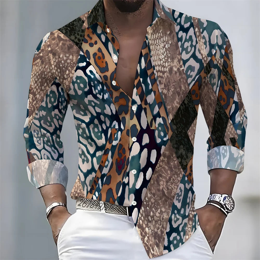 Chemise Homme Color Block à Manches Longues – CLEVI Paris
