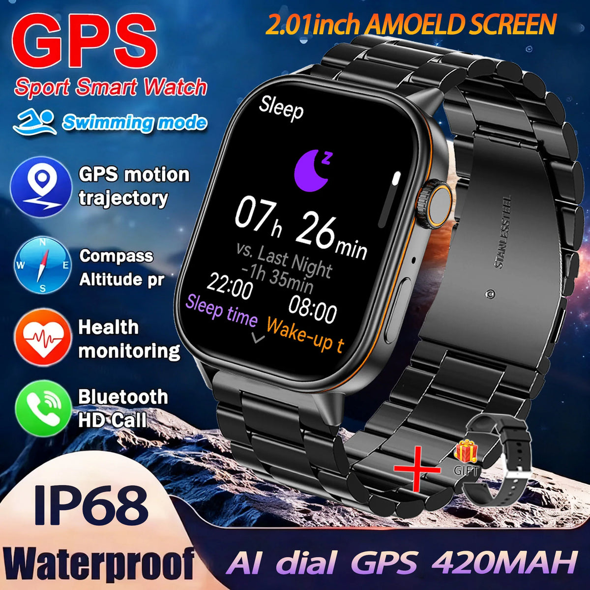 Montre GPS QX17 AMOLED 2,01″ sport – CLEVI Paris
