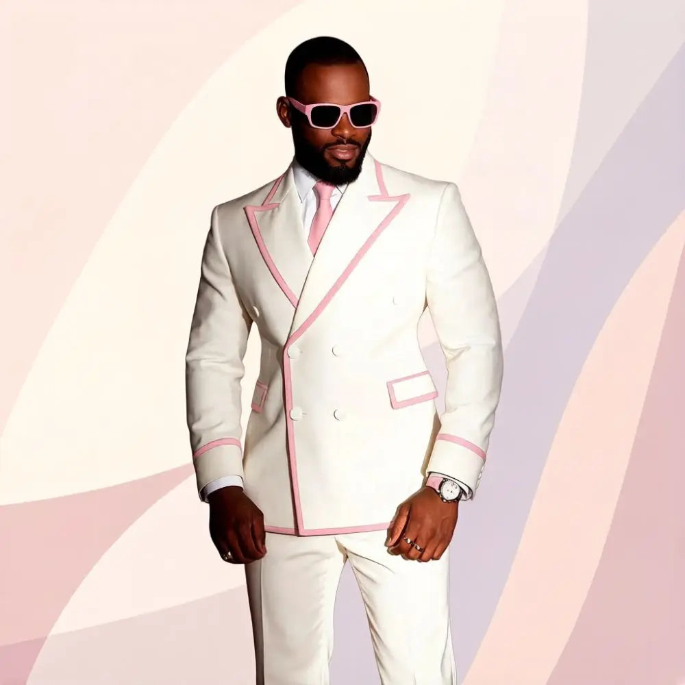 Costume Homme 2 Pièces Smoking Luxe Blanc Revers Pointu Slim Fit Mariage Cérémonie XS-5XL – CLEVI Paris