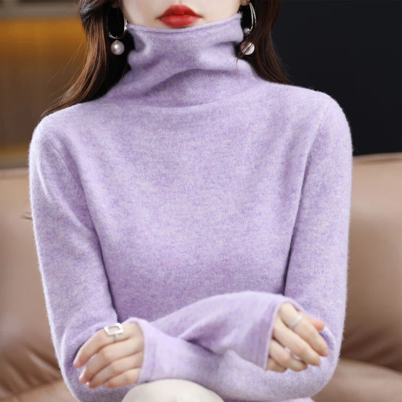 Pull femme col roulé en laine mérinos – CLEVI Paris