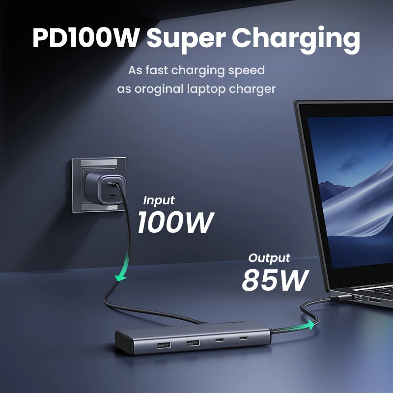 Hub USB-C UGREEN 8-en-1 Triple Écran 4K HDMI DP 10Gbps PD 100W – CLEVI Paris