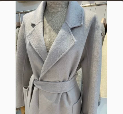 Manteau long femme en laine ceinturé – CLEVI Paris
