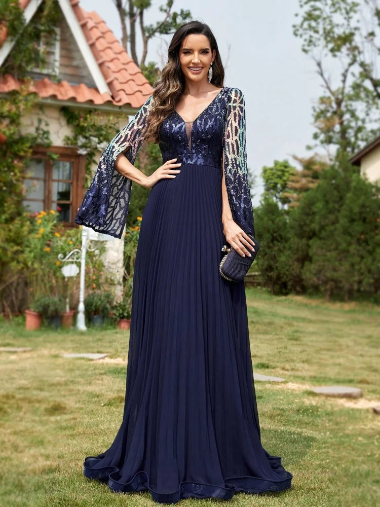 Robe de soirée longue à paillettes fendue – CLEVI Paris