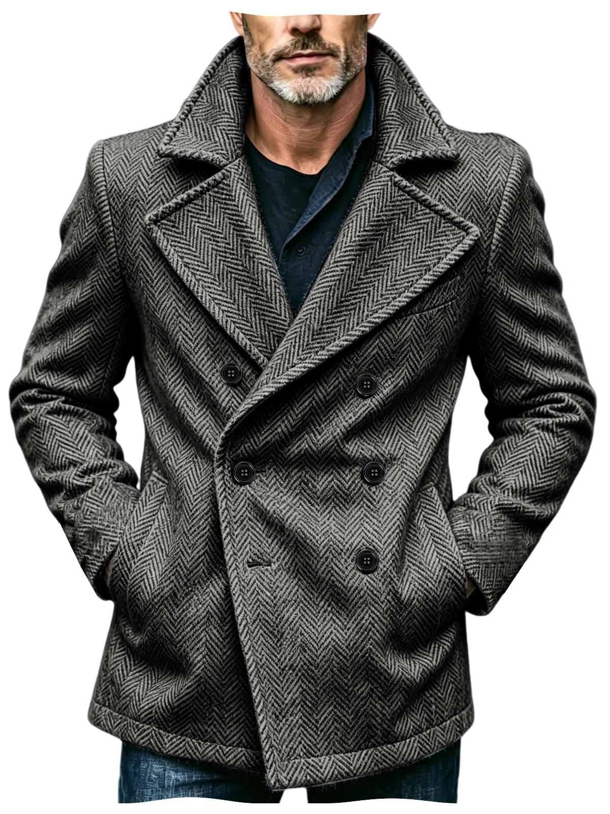 Manteau homme court à chevrons en laine mélangée – CLEVI Paris