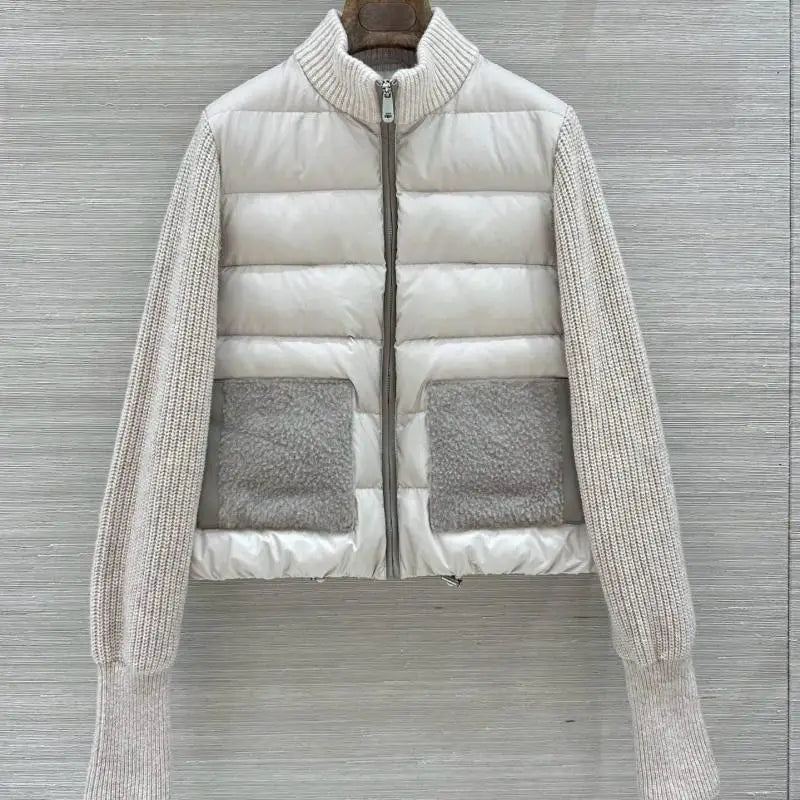 Veste femme matelassée à manches en maille – CLEVI Paris