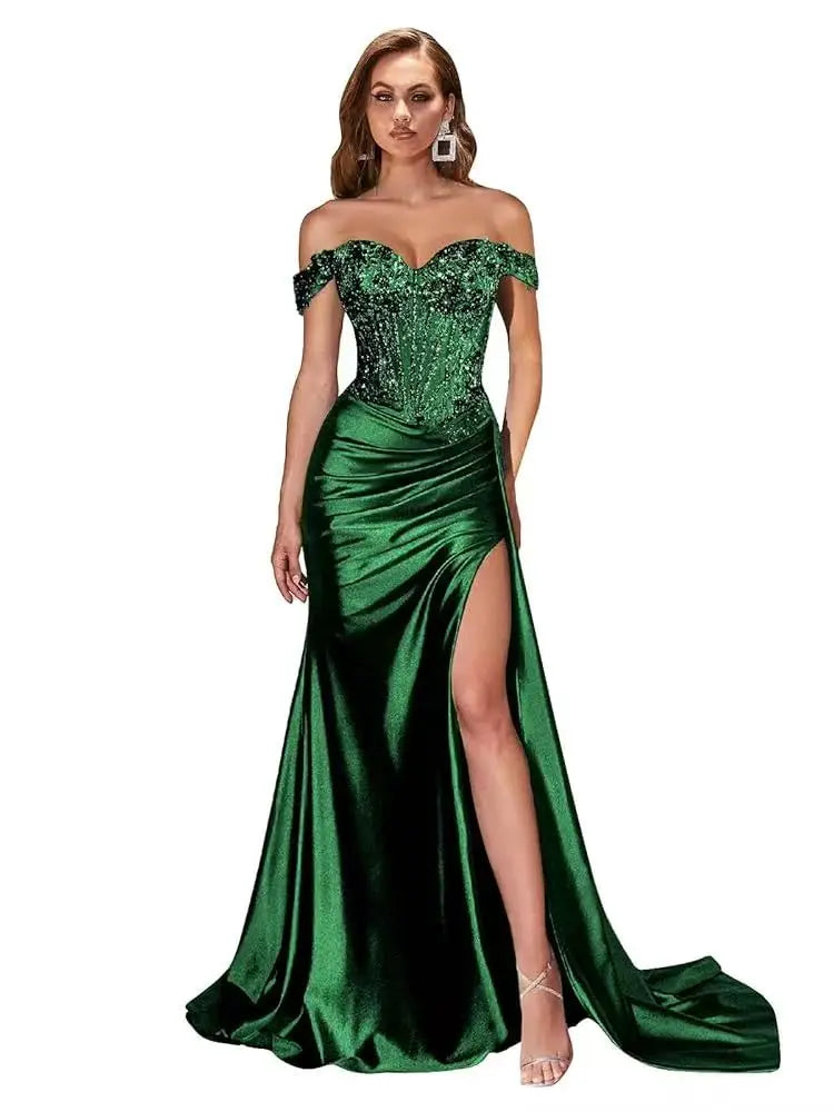 Robe de bal sirène en satin perlé – CLEVI Paris