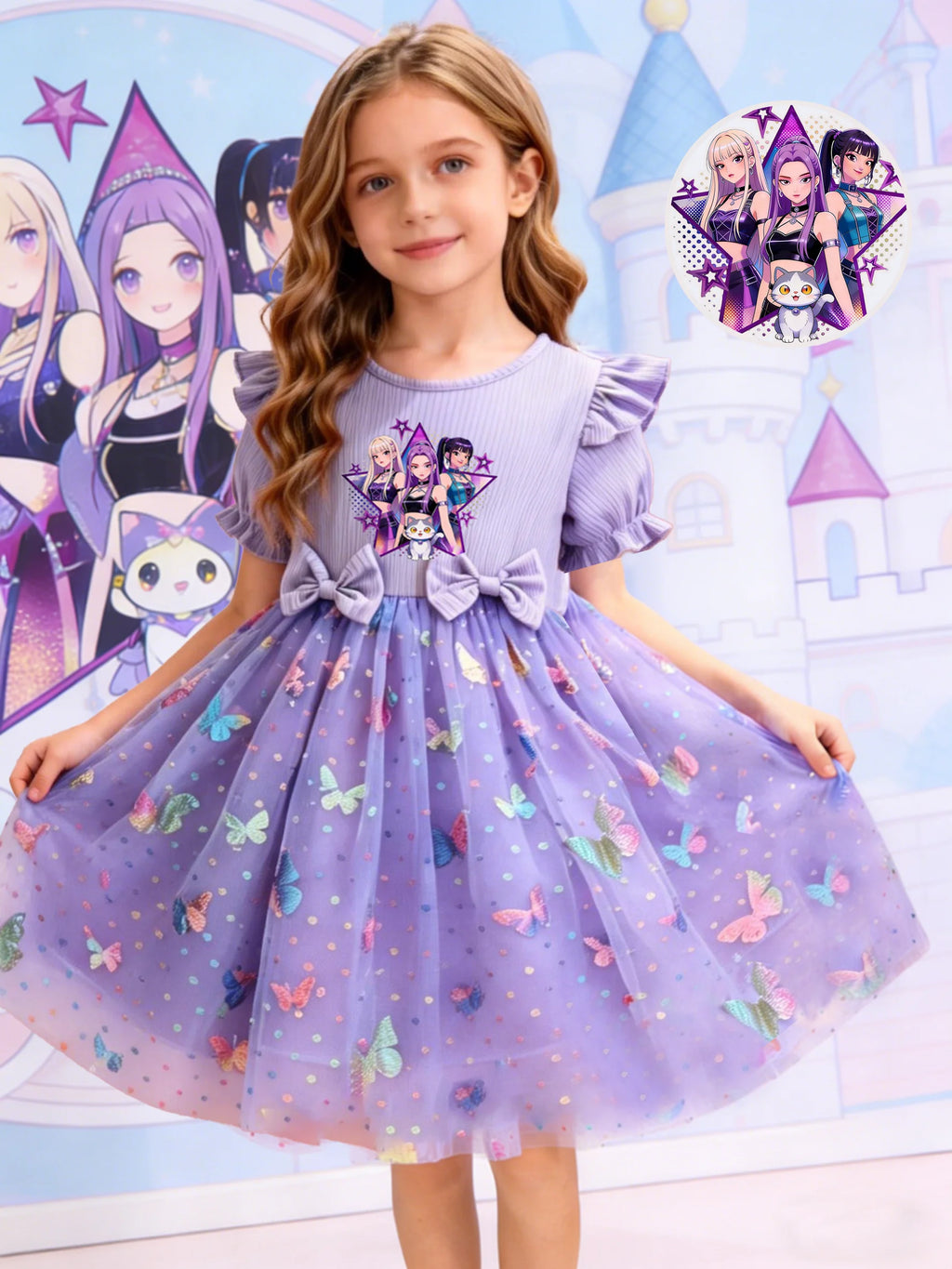 Robe princesse fille K-pop à sequins papillon – CLEVI Paris