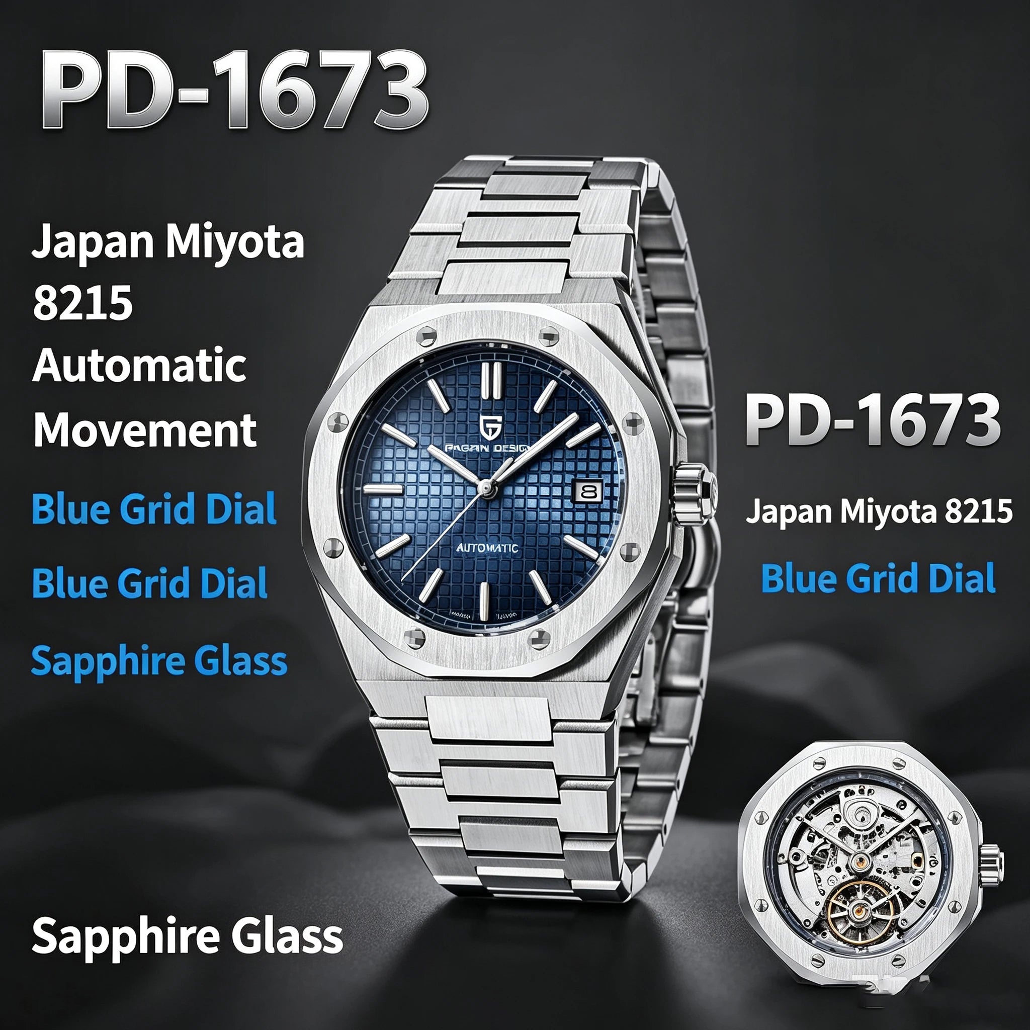 Montre Automatique Homme Pagani Design PD-1673 Seiko NH35 Saphir Lumineux Phase de Lune 10 Bar 7 Coloris – CLEVI Paris