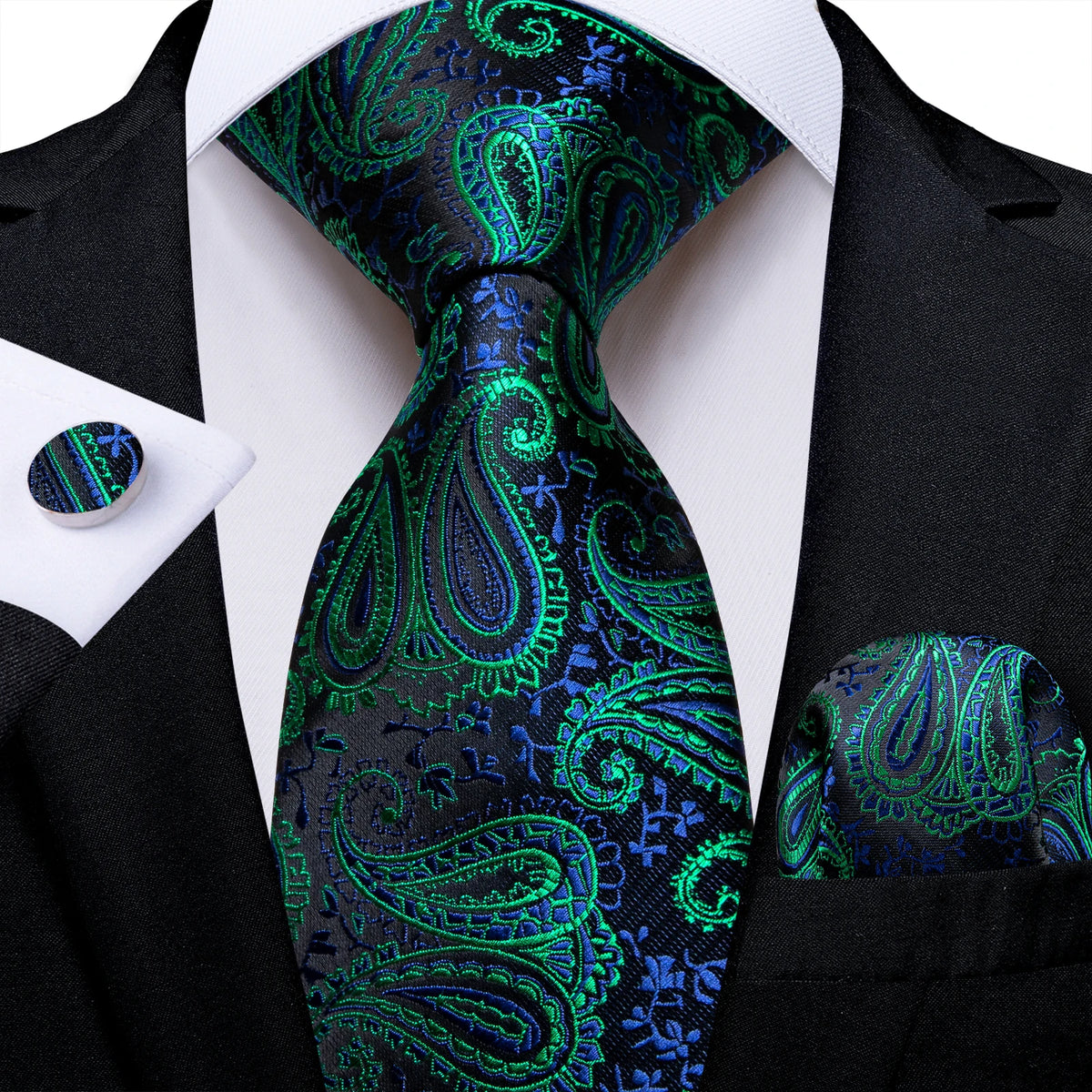 Coffret cravate homme paisley, pochette et boutons – CLEVI Paris