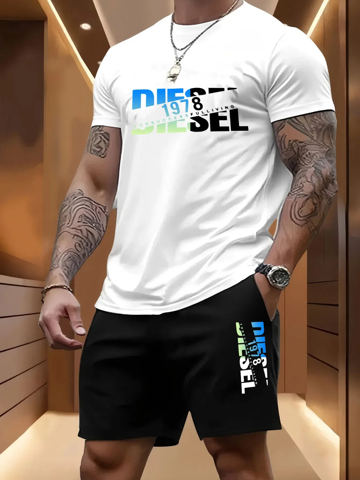 Ensemble homme imprimé, short taille élastique – CLEVI Paris