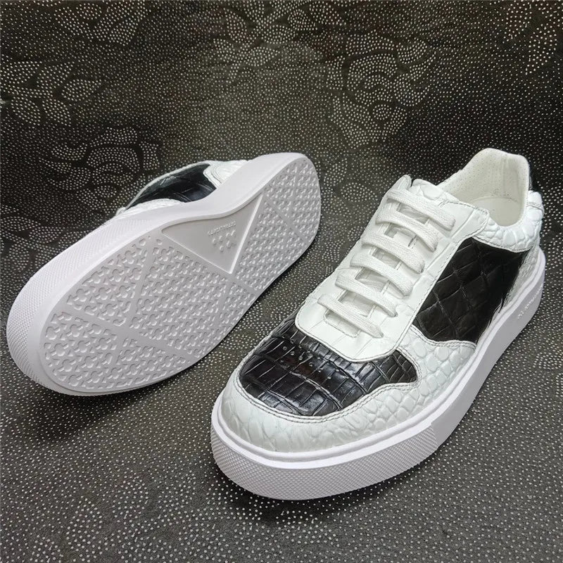 Sneakers Cuir Croco Noir & Blanc Homme – CLEVI Paris