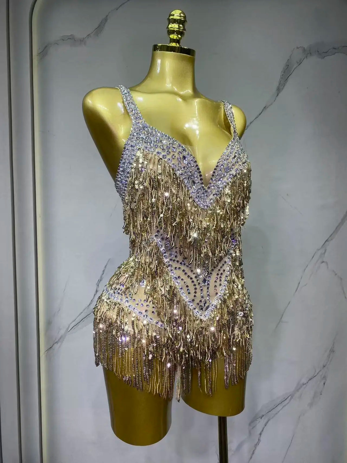 Combinaison de scène à franges et strass – CLEVI Paris