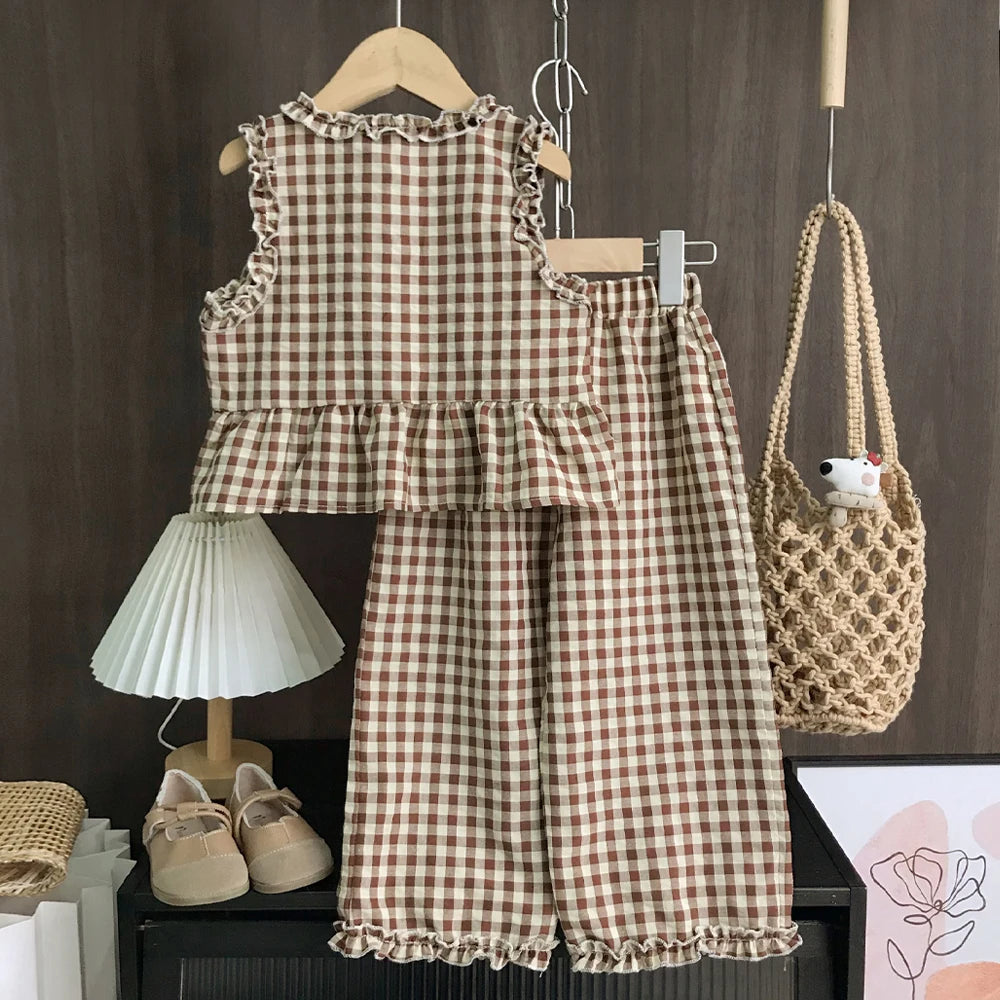 Ensemble fille haut à carreaux et pantalon – CLEVI Paris