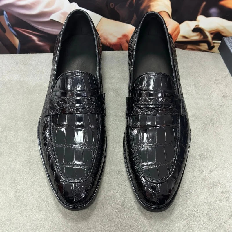 Mocassins homme noirs en peau de crocodile – CLEVI Paris